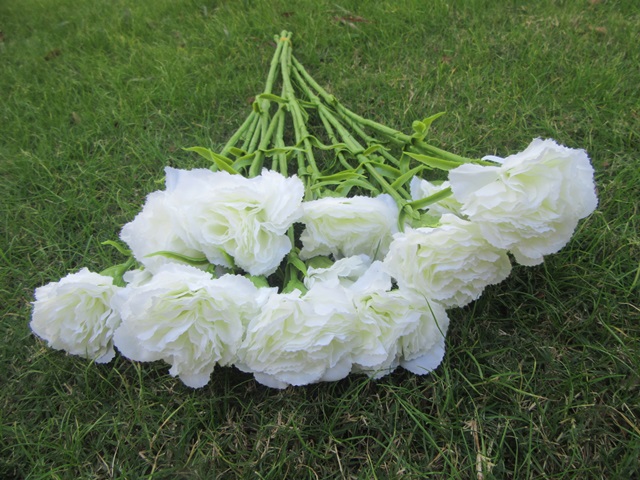 6Pcs Carnation Artificial Flower Home Decoration - White - Click Image to Close