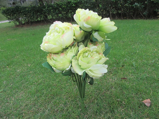 1Pc x 9 Head Green Artificial Peony Flower Arrangement Home - Click Image to Close