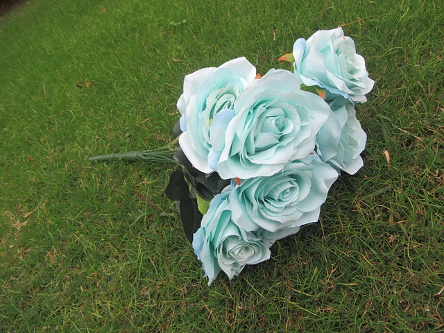1Pc x 10 Head Blue Artificial Rose Flower Arrangement Home Decor - Click Image to Close