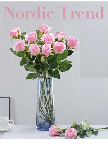12Pcs Pink Rose Artificial Flower Wedding Bouquet Party Decor - Click Image to Close