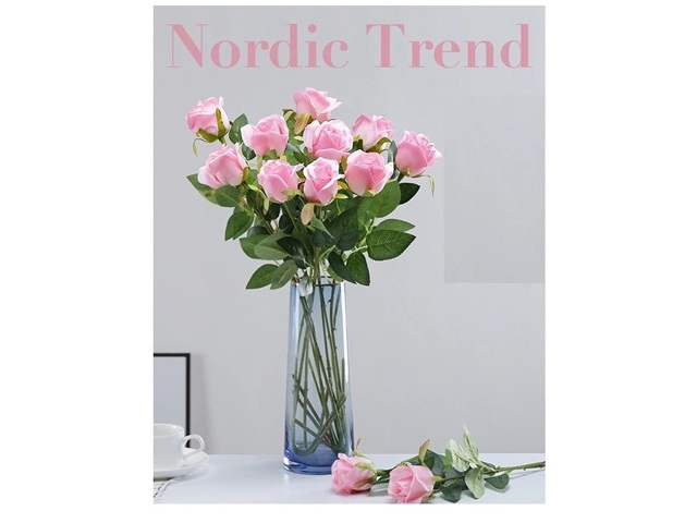 12Pcs Pink Rose Artificial Flower Wedding Bouquet Party Decor