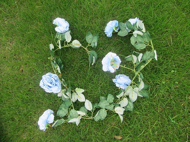 4Pcs Powder Blue 7 Flower Head Artificial Peony Leaf Garland Vin - Click Image to Close