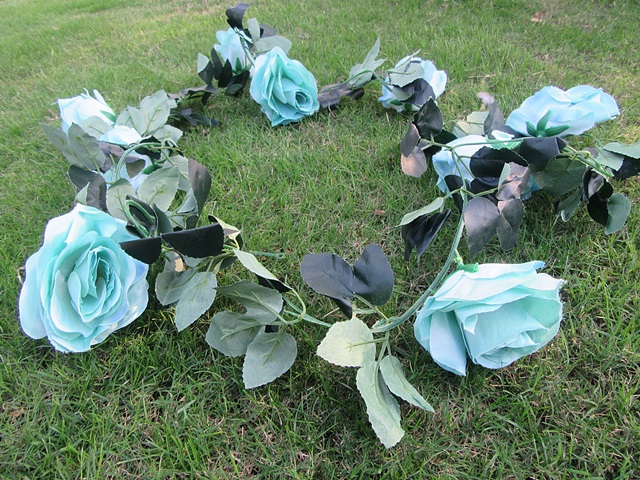 4Pcs Blue 9 Flower Head Artificial Rose Leaf Garland Vine String - Click Image to Close