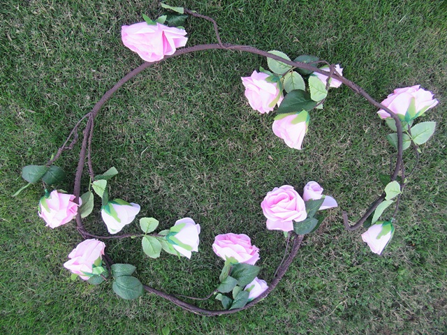 1Pc Pink 14 Flower Head Artificial Rose Leaf Garland Vine Thicke - Click Image to Close