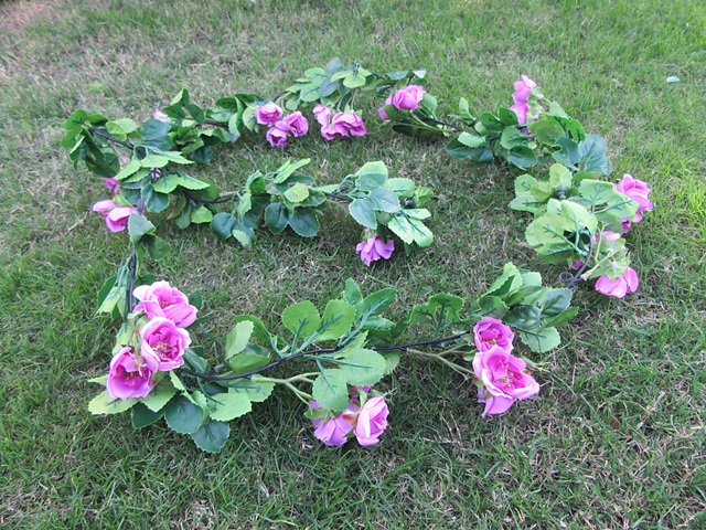 2Pcs Pink 42 Flower Head Artificial Rose Peony Leaf Garland Vine - Click Image to Close