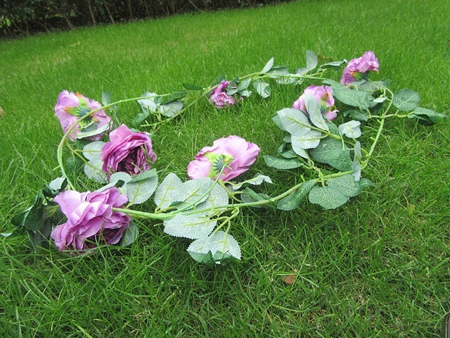 4Pcs Purple 7 Flower Head Artificial Peony Leaf Garland Vine Str - Click Image to Close