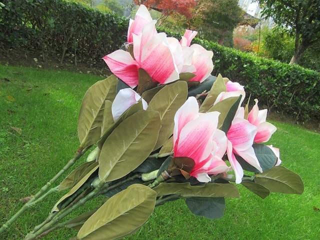 4Pcs Pink Artificial Magnolia Flower Home Wedding Decoration - Click Image to Close