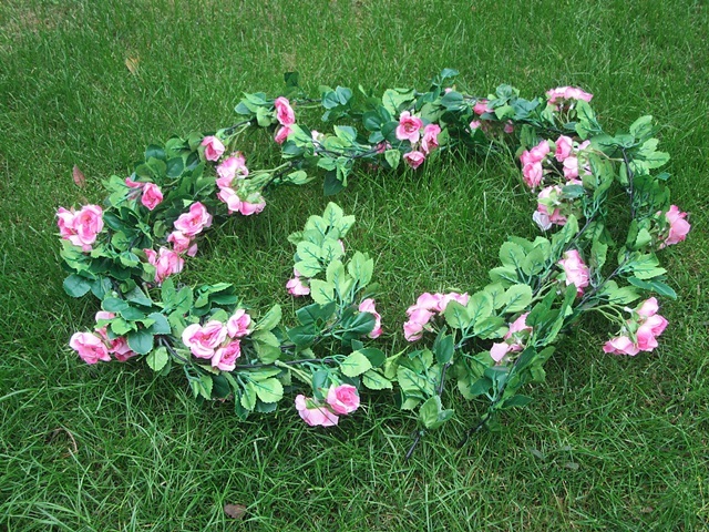 2Pcs Pink Artificial Peony Leaf Garland Vine String Decor - Click Image to Close