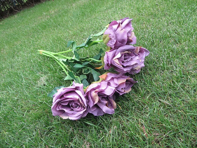 6Pcs Purple Rose Artificial Flower Wedding Bouquet Party Home De - Click Image to Close