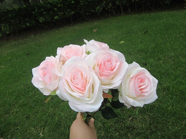 (image for) 12Pcs Light Pink Roses Artificial Flower Home Wedding Decoration