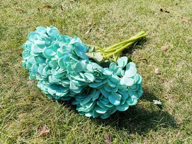 (image for) 6Pcs Teal Hydrangea Flowers Bouquet Silk Floral Decor