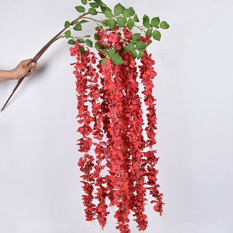 4Pcs Red Artificial Silk Hanging Flower Garland Vine Wisteria - Click Image to Close