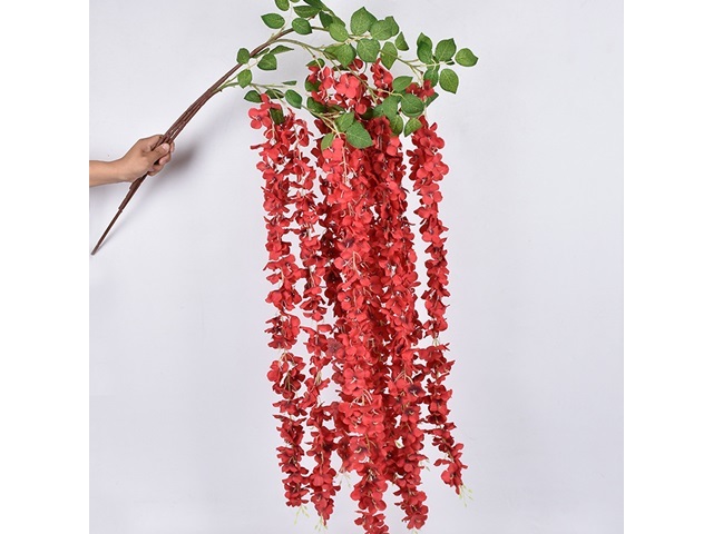 4Pcs Red Artificial Silk Hanging Flower Garland Vine Wisteria - Click Image to Close