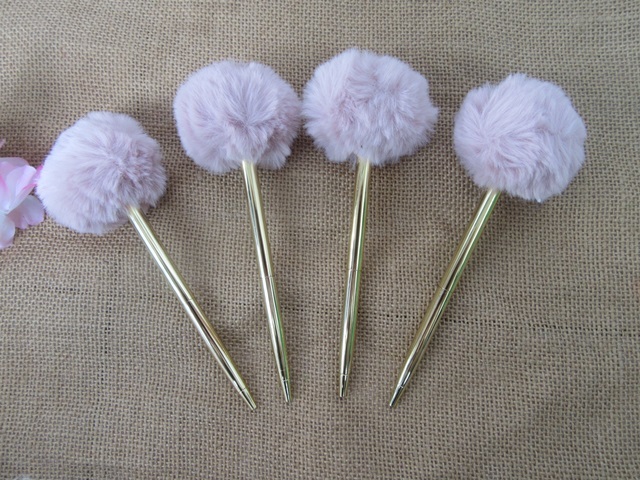 12Pcs Cute Pink Poms Golden Ball Point Pen Black Ink 12Pcs Cute Pink Poms Golden Ball Point Pen Black Ink