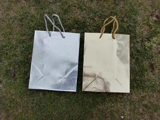 36 Glossy Silver Golden Paper Gift Carry Shopping Bag 23x18x10cm - Click Image to Close