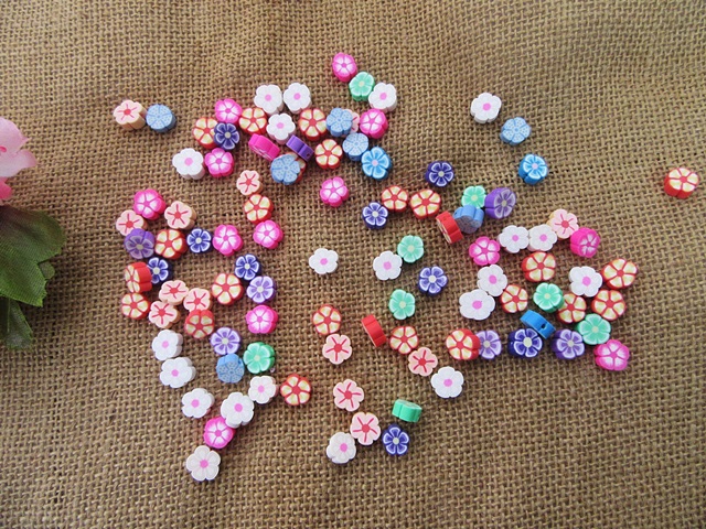 250gram Flower Polymer Clay Beads Charms 9-10mm Dia. - Click Image to Close