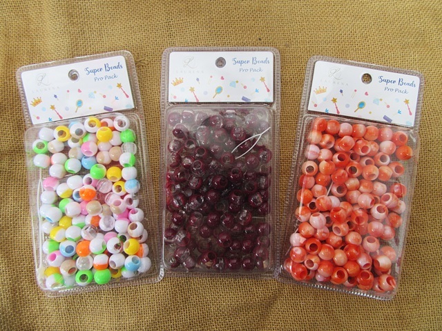 6Sheet x 100Pcs Pony Beads Hair Beads 14mm Dia Retail Pack Mixed