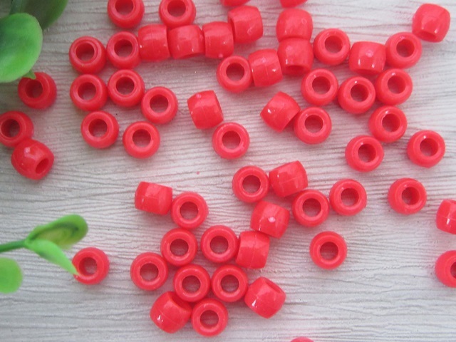 1100 New Plastic Red Barrel Pony Beads 6x8mm - Click Image to Close