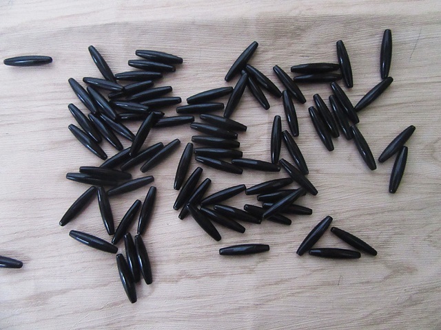 500g (870cs) Black Faux Rice Beads Loose Beads 6x27mm