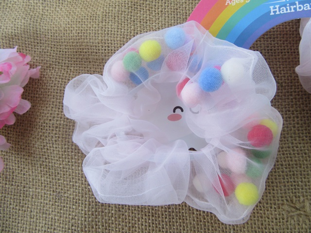 6Sheet x 2Pcs Rainbow Balls Pom Pom Elastic Hair Bands Scrunchie - Click Image to Close