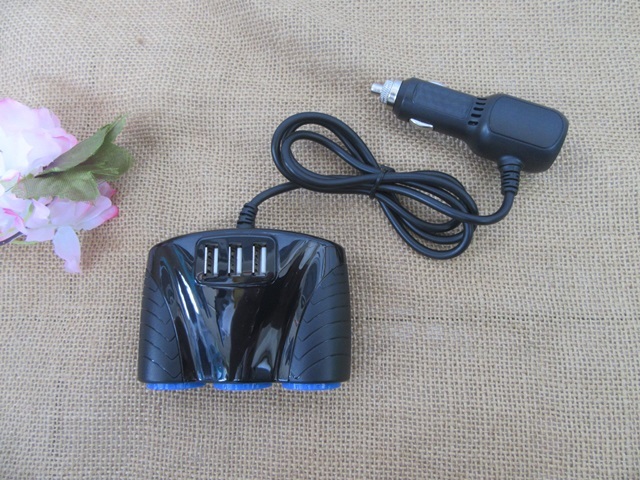 New 3-Socket Car Cigarette Lighter Splitter 3-Port USB Charger