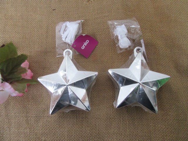 3Pcs Metallic Star Balloon Weight Pendant With Strings Silver - Click Image to Close