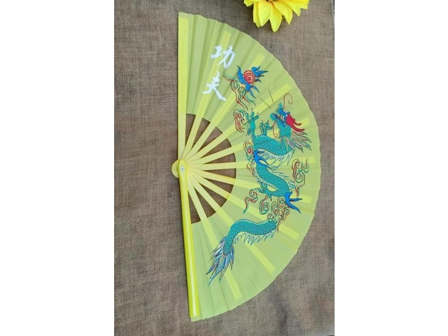 1X Chinese Dragon Martial Kung Fu Tai Chi Dance Fan Yellow