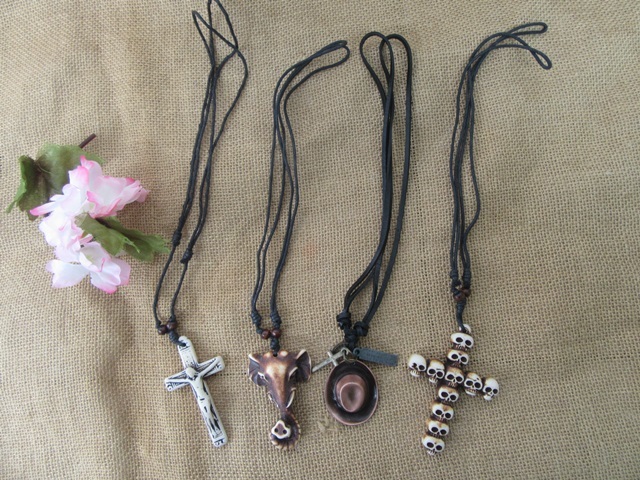 6Pcs Gothic Cross Etc Black Strings Fashionable Resin Pendants - Click Image to Close