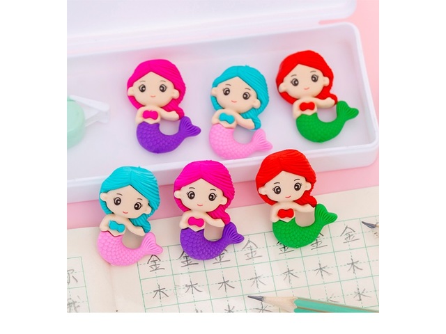 48Pcs Mermaid Shaped Erasers Children School Use Mixed Color