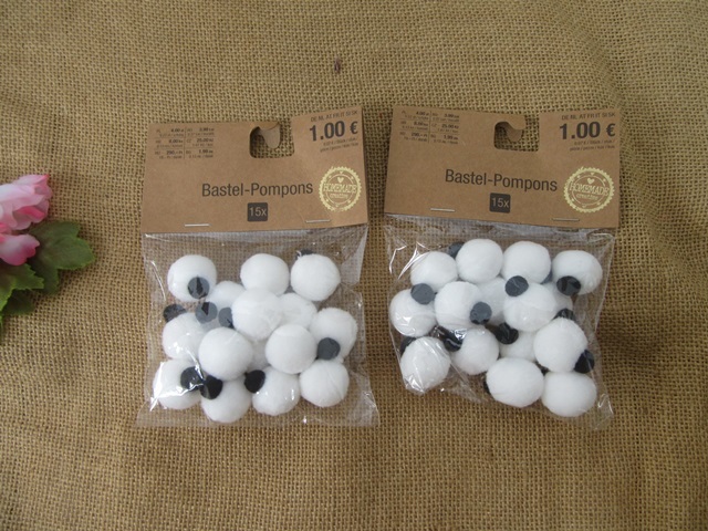 6Packs x 15Pcs Black White Pom Poms Ball DIY Craft Decorations