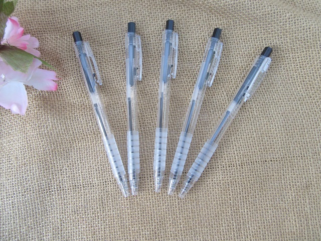 4Sheet x 5Pcs Transparent Retractable Black Ink Ball Point Pen - Click Image to Close