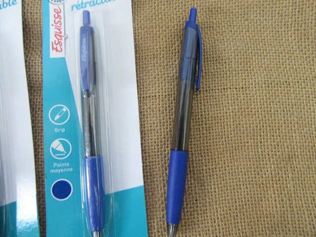 6Pcs New Retractable Blue Ink Ball Point Pen - Click Image to Close
