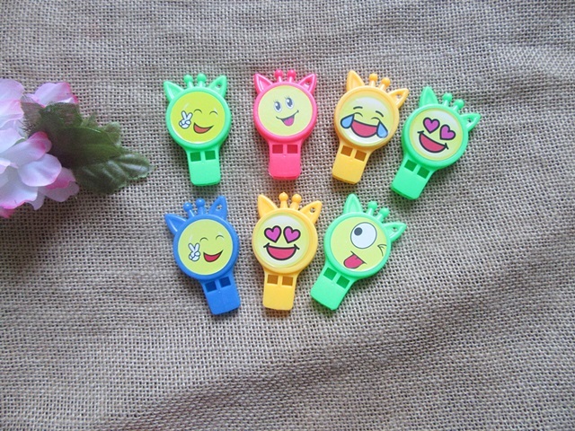 100 Funny Kids Whistles with Neck Straps Mixed Color - Click Image to Close