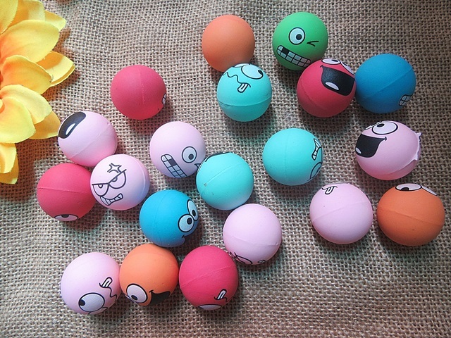 100X Smiley Face Emoji Bouncing Balls 25mm Mixed Colour - Click Image to Close