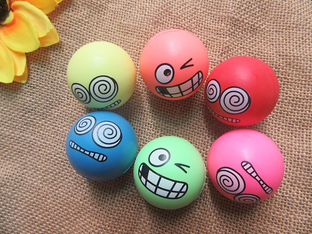 50X Smiley Face Emoji Bouncing Balls 42mm Mixed Color - Click Image to Close