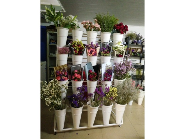 20Buckets White Flower Display Movable Shelf Stand Rack Flower 20Buckets White Flower Display Movable Shelf Stand Rack Flower