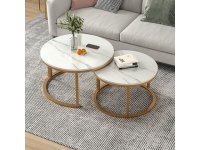 1Set 2Pcs Glass Marble Looks Like Modern Nesting Accent Table