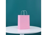 48 Bulk Kraft Paper Gift Carry Shopping Bag 21x15x8cm Pink