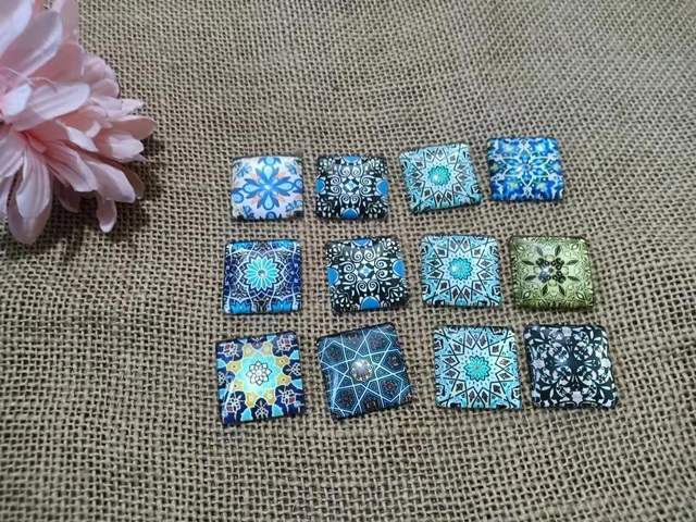 12Pcs New Square Cube Cabochon Tiles Mixed Design - Click Image to Close