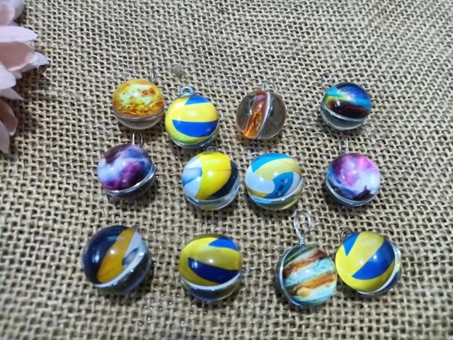 12Pcs Galaxy Nebula Etc Glass Ball Pendant Assorted