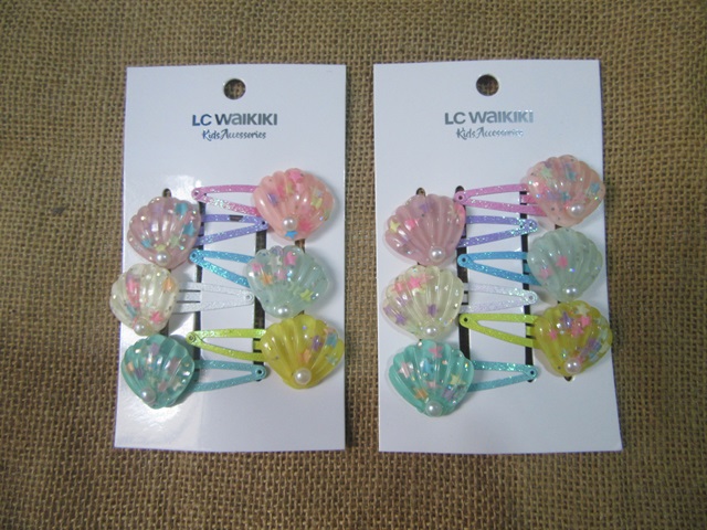 1Sheet x 6Pc Colorful Shell BB Snap Hair Clips Hair Sleepies - Click Image to Close