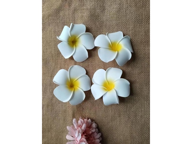 20Pcs White Yellow Frangipani Hair Clips Head Wear 95mm Dia - Click Image to Close