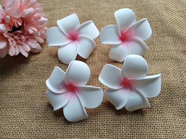 20Pcs White Pink Frangipani Hair Clips Head Wear 70mm Dia - Click Image to Close