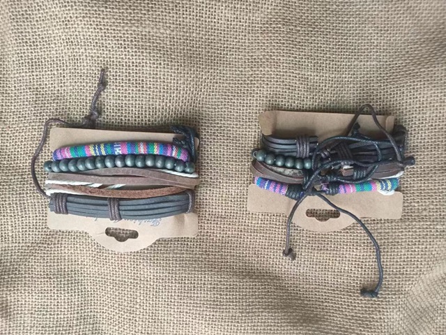 6Sheet Tribal Leatherette Braided Bracelets Wooden Bracelets - Click Image to Close