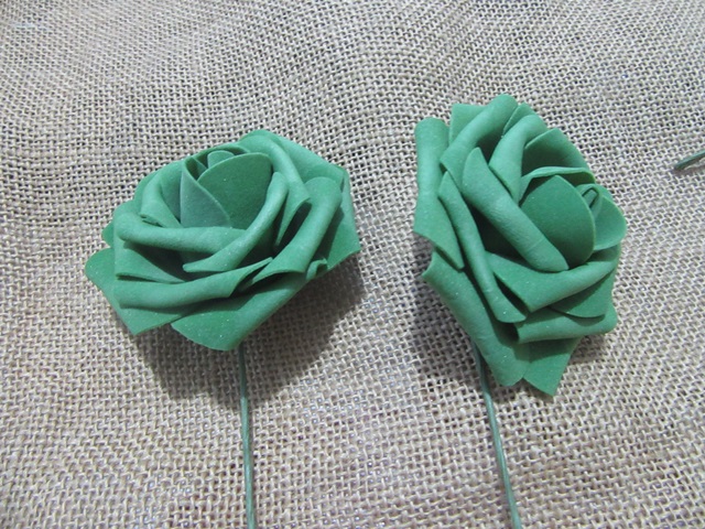 25Pcs Xmas Green Rose Artificial Foam Flower Hair Pick Wedding - Click Image to Close