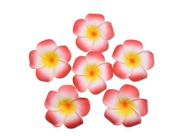 50 New Pink & Yellow Fabulous Foam Frangipani Flower 4.5x3cm - Click Image to Close