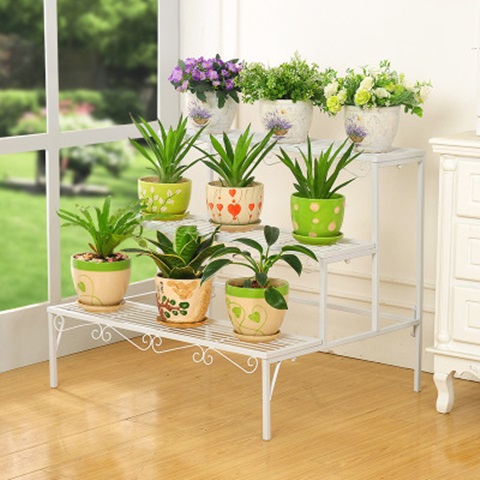 3 Tier White Garden Flower Pots Plant Stair Stand Rack Shelves - Click Image to Close