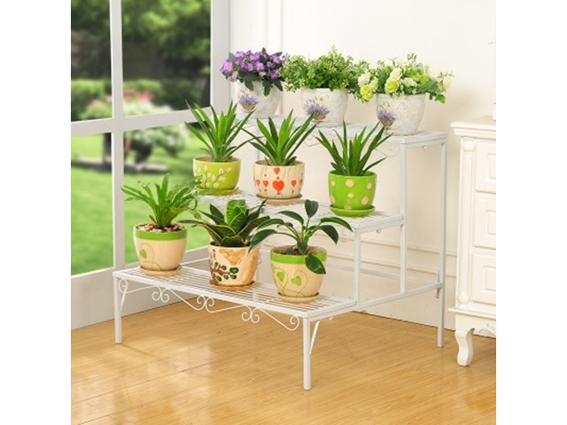 3 Tier White Garden Flower Pots Plant Stair Stand Rack Shelves