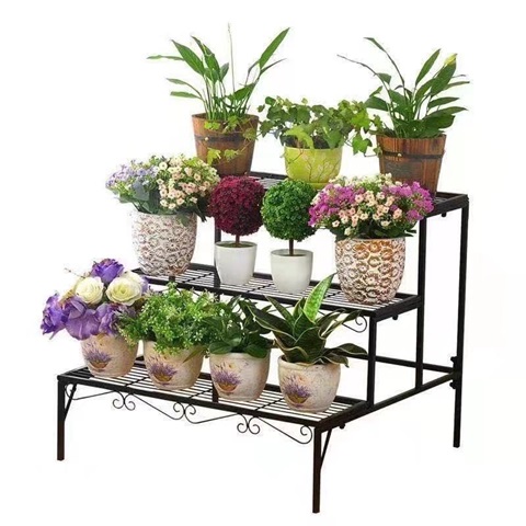 3 Tier Black Garden Flower Pots Plant Stair Stand Rack Shelves - Click Image to Close
