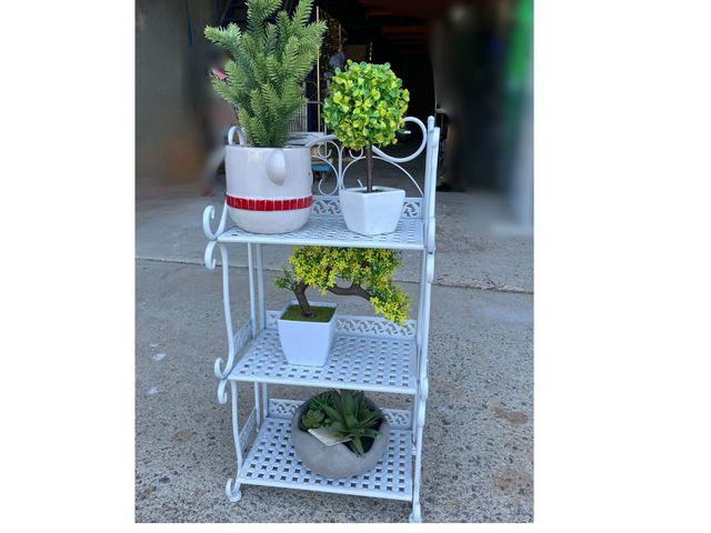 3-Layer White Flower Plant Pots Stand Shelf Shoe Rack Sundries